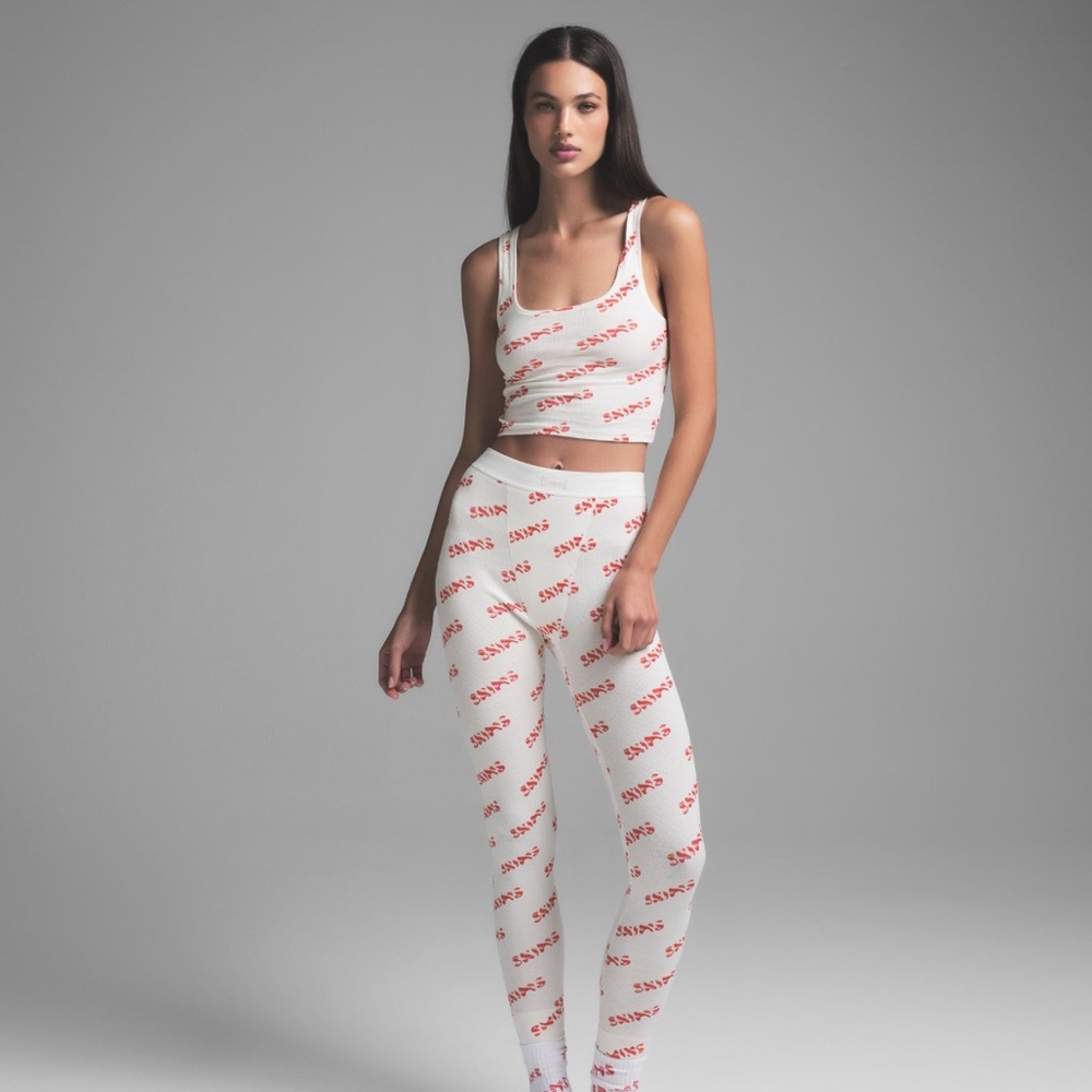 SKIMS Cotton Rib Tank & Legging Set in Candy Cane Print (Limited Edition)